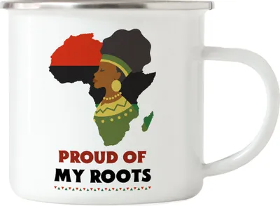 Produktbild von Proud of my roots Emaille-Tasse Frauenmotiv Geschenkidee Afrikanische Frau Heimatliebe Heimatland Geburtstagsgeschenk