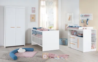 Produktbild von roba Kinderzimmer Set Lilo - Mitwachsendes Gitterbett 70 x 140 cm + Wickelkommode mit 2 Schubladen & 1 Tür + Kinderkleiderschrank 2-türig