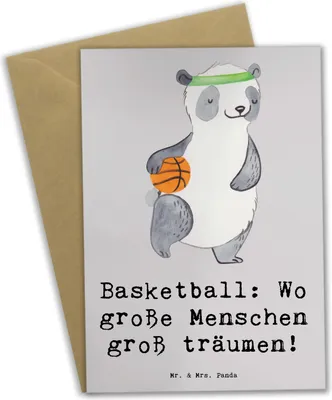 Produktbild von Mr. & Mrs. Panda Grußkarte Basketball Träume - Grau Pastell - Geschenk, Teamgeist, Sport, Sportler, osterkarte, osterkarten, einladungskarten, Geschenke, Teamsport