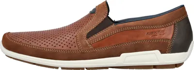 Immagine prodotto di Rieker uomo mocassino basso in pelle perforata con inserto elastico 09055, misura:44 EU, colore:Marrone