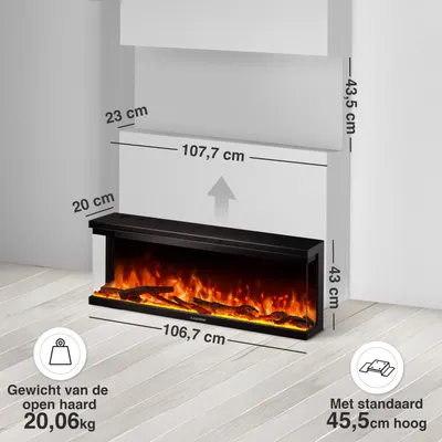 Obrázok produktu pre Elektrický krb, 42 palcov – 1800 wattov – čierna farba – 3D efekt plameňa – dekoratívny krb do interiéru