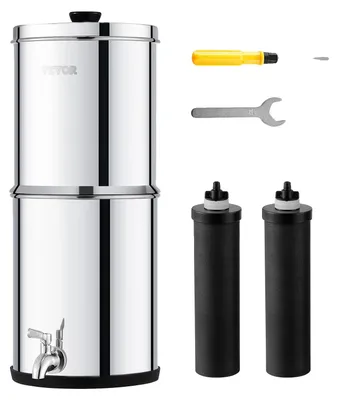 Image de Système de filtration d'eau par gravité VEVOR Système de plan de travail en acier inoxydable 7 L + 8,5 L Système de filtration d'eau, réduit le plomb et jusqu'à 99 % de chlore