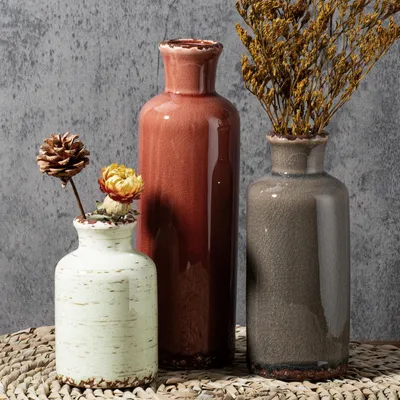 Produktbild von Set aus 3 Vintage Keramischen Vasen mit Blumenmuster