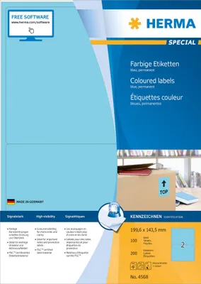 Produktbild von HERMA 4568, Blau, Rechteck, A4, Universal, Matte, Laser/Inkjet