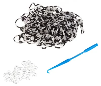 Produktbild von Mucola Loom Bänder Weiß zweifarbig schwarz/weiß 200 Stück – DIY Gummibänder für Armbänder, kompatibel mit allen Loom-Boards, reißfest & elastisch, Bastelspaß für Kinder & Erwachsene