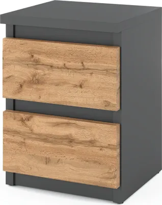 Produktbild von MRBLS_HOME - Nachttisch - Nachtschrank - Nachtkommode Modern Möbel mit Schubladen Kommode Holz Schubladenschrank für Ihr Schlafzimmer Grau Matt / Eiche Wotan
