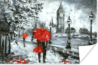 Produktbild von MuchoWow® Poster Gemälde - Regenschirm - Öl 120x80 cm - Bilder