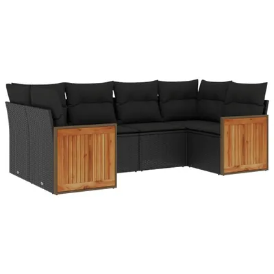 Produktbild von vidaXL 6-tlg. Garten-Sofagarnitur mit Kissen Schwarz Poly Rattan