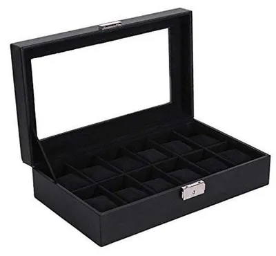 Produktbild von Uhrenbox mit 12 Fächern und Glasdeckel - Schwarz