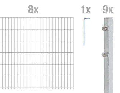Obrázek produktu pro Alberts 669683 Doppelstabmattenzaun als 22 tlg. Zaun-Komplettset, feuerverzinkt, Höhe 143 cm, Länge 20 m