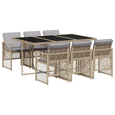 Produktbild von vidaXL 7-tlg. Garten-Essgruppe mit Kissen Beige Poly Rattan