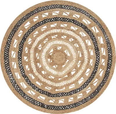 Produktbild von BELIANI Teppich Beige Schwarz Jute ø 140 cm Kurzflor Boho Mandala Handgefertigt Rund