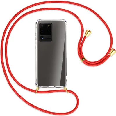 Produktbild von Handykette Backcover-Schutzhülle mit Band (Metall goldfarben) für Samsung Galaxy S20 Ultra - rot