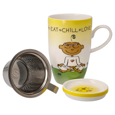 Produktbild von Goebel Der kleine Yogi Eat Chill Love Teetasse mit Deckel und Sieb