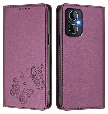 Obrázek produktu pro Kožené pouzdro pro Oppo Reno8 4G/Reno7 4G, motýlí ražbou, peněženkové flip pouzdro se stojánkem Fialová
