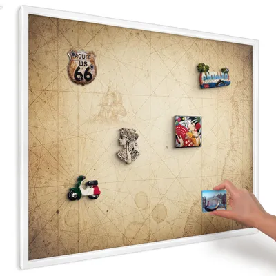 Produktbild von Magnettafel 80x60 cm mit weißem Rahmen - Magnetische Metalltafel, Magnetpinnwand zur Wandmontage für Wohnzimmer, Küche, Flur, Kinderzimmer und Büro - Antike Karte