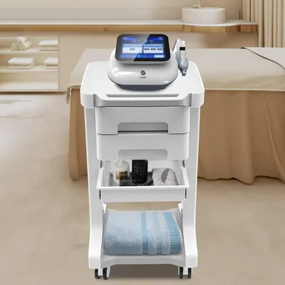 Immagine prodotto di Carrello portariviste e trolley - Carrello per saloni con ruote e cassetti - Plastica ABS - Grigio e bianco