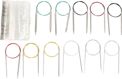Image de 11 pièces d'aiguilles circulaires 2-8 mm, longueur 80 cm, design semi-pointu, set en acier inoxydable