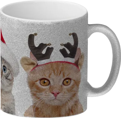 Produktbild von Katzen Tasse Kaffeebecher mit Weihnachtsmotiv Glitzer-Kaffeebecher