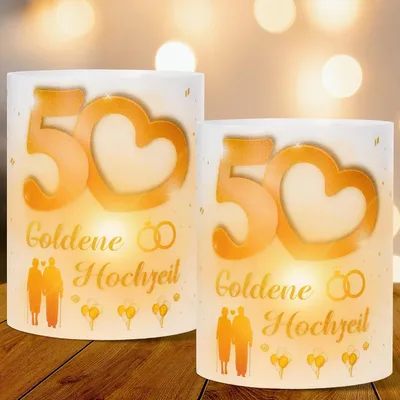 Produktbild von 12 Windlicht Tischdeko Goldene Hochzeit, 50 Jahre Hochzeit Geschenk, Goldene Hochzeit Deko Tisch, Deko zur Goldhochzeit, 50. Hochzeitstag Geschenk
