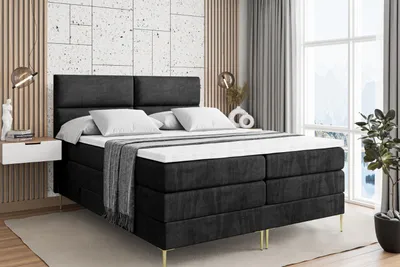 Produktbild von ALTDECOR Boxspringbett mit Gold Füßen, Matratze und Lattenrost, Topper, Polsterbett mit Bettkasten, Bett mit Stauraum H3- und H4- Matratze, Doppelbett -BOXI3-FZ KING-140x200 - Schwarz Casablanca
