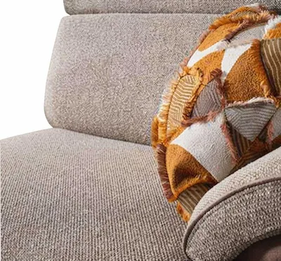 Zdjęcie produktu dla Elegancka narożna sofa w kolorze szarym, z regulowanymi zagłówkami i elementami drewnianymi