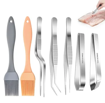 5 Kochpinzetten aus Edelstahl, Grätenzange, silber