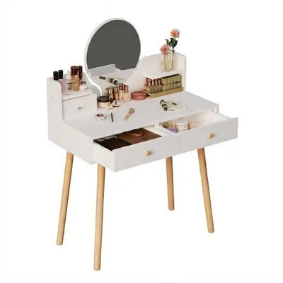 Produktbild von Kosmetik-Schminktisch 80 cm mit Schminkspiegel, Weiß, große Loft-Schubladen
