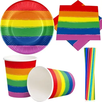 Produktbild von Regenbogen Party Deko Set Einweggeschirr Partyset Partydeko bunt Pirde LBTQ