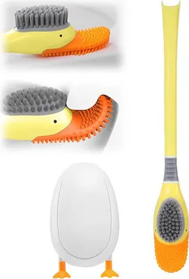 Produktbild von WC-Bürsten,Klobürste Silikon,Badezimmer Toilettenbürste und Halter Set,Kreative Ente Toilettenbürste aus Silikon mit Aufbewahrung(Gelb)
