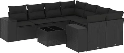 Produktbild von vidaXL 9-tlg. Garten-Sofagarnitur mit Kissen Schwarz Poly Rattan