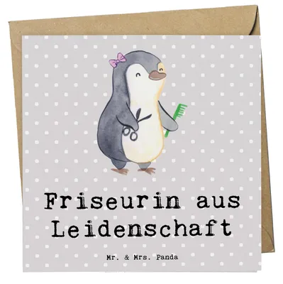 Produktbild von Mr. & Mrs. Panda Glückwunschkarte Friseurin Leidenschaft - Grau Pastell - Geschenk, faltkarte, Spruch, doppelkarte, Beruf, anlasskarte, Friseursalon, Klappkarte, Witzig