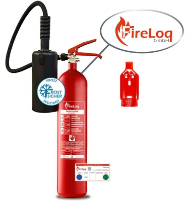 Produktbild von FireLoq 5kg Co2 Kohlendioxid im Stahl Behälter Feuerlöscher für elektrische Anlagen und EDV 89B 5 LE Dauerdruck inkl. Prüfnachweis,Wandhalter