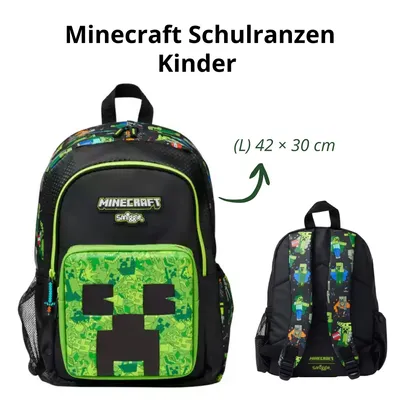 Produktbild von Minecraft Schulranzen Kinder – Ergonomischer Rucksack (L) – Hochwertig & Langlebig – Perfekt für Schule & Freizeit