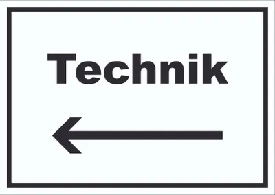Produktbild von Technik Schild mit Text und Richtungspfeil links Hauswirtschaftsraum waagerecht A1 Rückseite selbstklebend