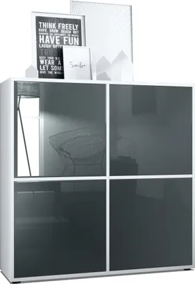 Produktbild von Vladon Highboard Cuba V2 Schrank 104 x 105,5 x 35,5 cm Sideboard mit 8 Fächern,  Germany, Korpus in Weiß matt / Fronten in Grau Hochglanz