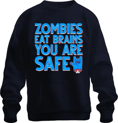 Produktbild von ZOMBIES EAT BRAINS YOU ARE SAFE Halloween Zombie Lustig Horror Uni Sweatshirt Pullover, Navy, 3XL