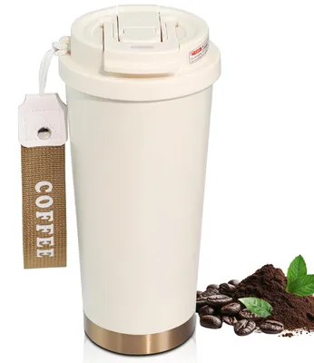 Productafbeelding van Geïsoleerde koffiemok - 530 ml inhoud met twee drinkopeningen - Geschikt voor dagelijks gebruik en reizen - Gemaakt van roestvrij staal 316, lekvrij