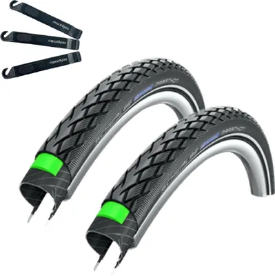 Produktbild von 2 x Schwalbe Marathon Eco G-Guard Fahrradreifen Schwarz mit Reflex 40-635 (28 x 1 1/2) inkl. maxxi4you Reifenheber