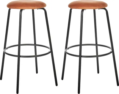 Produktbild von BELIANI Barhocker Orange Samt und Metall ohne Lehne mit Fußstützen Retro Design Sitzmöbel Wohnzommer Küche Bar Wohnküche Ausstattung