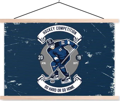 Produktbild von MuchoWow® Textilposter Eishockey - Retro - Zitat 120x80 cm mit holzfarbenen Rahmen - Aufhängeset