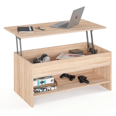 Produktbild von KOMTO Couchtisch Höhenverstellbar Wohnzimmertisch mit Stauraum Aufklappbar Sofatisch für Wohnzimmer Kaffeetisch Stubentisch 98,4x50,4x48 cm Sonoma