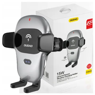 Image de Support De Voiture Dudao Avec Chargeur Sans Fil Qi Intégré 15W Gris (F20Xs)