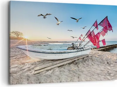 Produktbild von Bild auf Leinwand - Leinwandbild - Einteilig - £ódŸ Küste Möwen - 100x70cm - Wand Bild - Wanddeko - Wandbilder - Leinwanddruck - Bilder - Wanddekoration - Leinwand bilder - Wandbild - AA100x70-4779