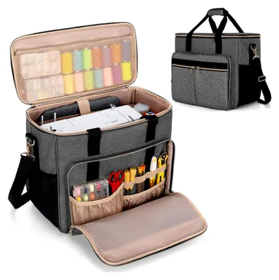 Produktbild von Nähmaschinentasche Groß, Nähmaschinen Tasche, Nähtasche für Nähmaschine Zubehör, Nähmaschine Aufbewahrung Tasche, Nähmaschinenkoffer für Nähzubehör, Grau