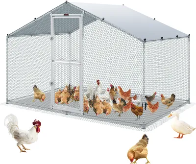Zdjęcie produktu dla VEVOR kurnik, 2 x 3 x 2 m kurnik na wolnym wybiegu z dachem chroniącym przed słońcem plandeka PE, stalowy mały kurnik kurnik kurnik dach kurnik klatka dla kurczaków, kaczek, gęsi, królików itp.