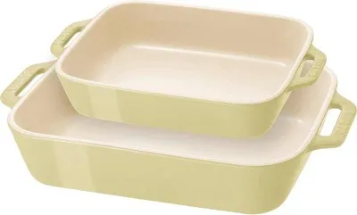 Produktbild von Keramische Backofen-Set - Rechteckige Ovenschale - Glasähnliche Emaille-Oberfläche - 2 Größen - Pastellgrün