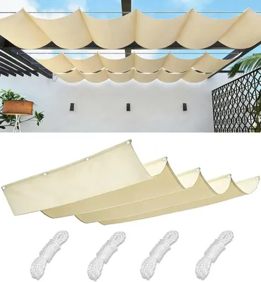 Produktbild von Wellenmarkise Sonnenschutz 0,7 x 3 m wasserdicht, verstellbares Sonnensegel mit UV Schutz für Balkon, Terrasse und Garten, Schattentuch aus Polyester, Creme