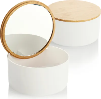 Produktbild von COM-FOUR® 2x Kosmetik Organizer mit Schminkspiegel - Kosmetikbox mit Spiegel im Bambusdeckel - Kunststoffbox zur Aufbewahrung von Make-Up und Schmuck