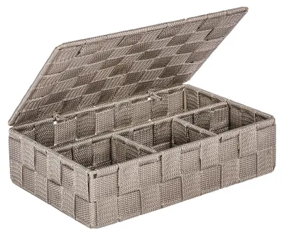 Produktbild von WENKO Aufbewahrungs Korb Adria taupe mit Deckel Regal Box Ablagen Bad Ordnung WC